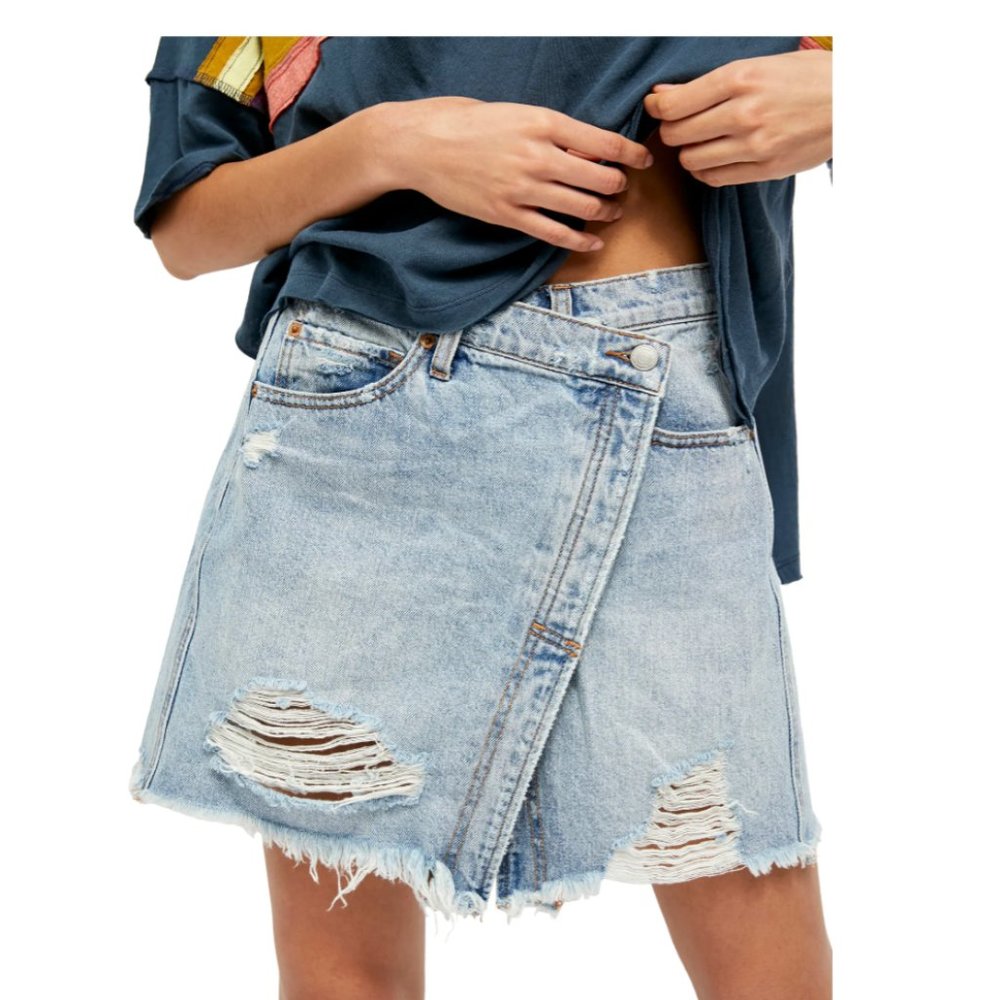 Free People Parker Wrap Denim Skirt